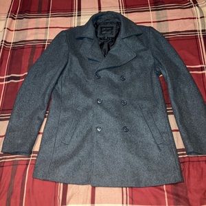 Grey Double Breasted Peacoat By 21 Men